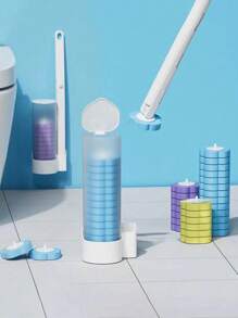 1 Set Disposable Toilet Brush, 1 Base And 6 Replaceable Heads, Portable Toilet Brush With Refill, Essential For Dorms, College Dorms, Back-To-School Supplies, Bathroom Decor, For Thoroughly Cleaning Household Toilets And Bathroom Fixtures, Suitable For Sinks, Bathtubs, Mops, Swimming Pools (Random Color & Style)