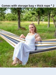 Portable Camping Hammock, Double Hanging Hammock, Heavy Duty Hammock, Outdoor Hammock, Patio Canvas Hammock, Sturdy And Comfortable Fabric Hammock With Tree Straps, Load-Bearing Up To 440 Lbs, Comes With Travel Bag, Suitable For Outdoor/Indoor Patio/Backyard. - Multicolor - View 17