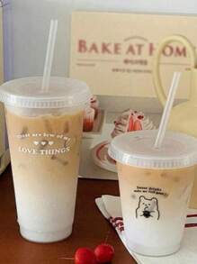 1/2pcs 700ml Or 470ml PP Coffee Cup, Portable Cartoon Straw Cup, Ice Coffee Cup, Couple Water Bottle Back To School
