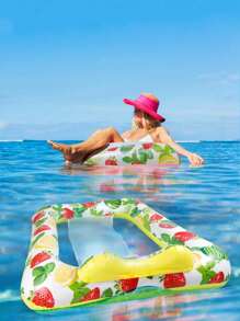 1 buc. Rând plutitor gonflabil cu imprimeu de frunze de fructe pătrate de vară, canapea gonflabilă cu spătar pentru adulți din PVC, placă plutitoare gonflabilă pentru piscină, pat plutitor gonflabil pentru piscină distractivă, scaun plutitor gonflabil pliabil, produse de agrement și divertisment acvatic pentru petreceri de carnaval la piscină, potrivit pentru petreceri la piscină, lac, râu, vacanță la mare, alegere ideală pentru sporturi de agrement acvatic, articole esențiale pentru plajă, accesorii pentru plajă