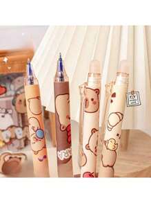 12/6/1 Bolígrafo de gel con diseño de Capibara, bolígrafo de tinta azul retráctil y de escritura suave, útiles de oficina y escolares de materiales plásticos con diseño estético