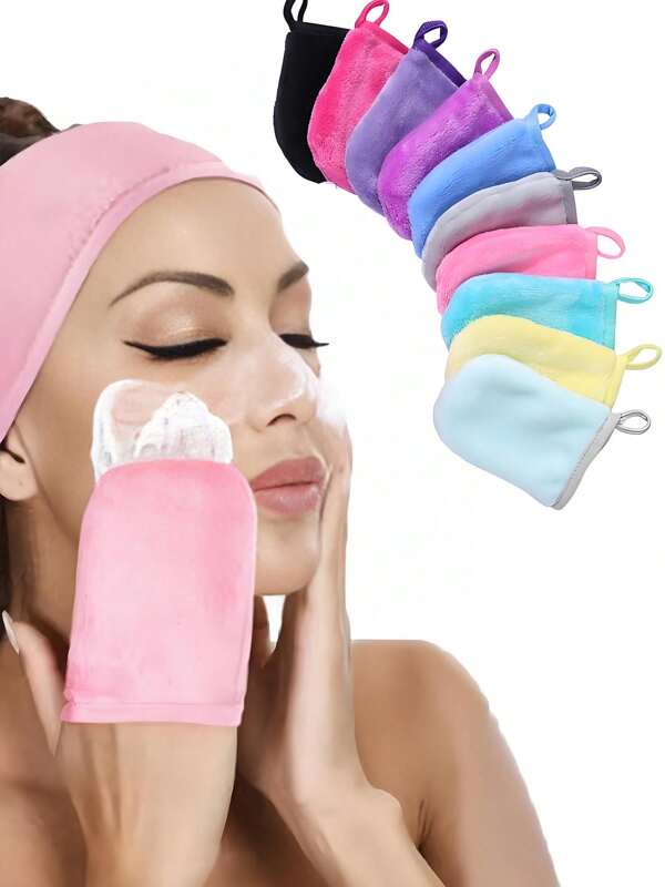 Ladies' Cleansing Makeup Removal Gloves, Water-Based Facial Cleansing Finger Sleeves, Washable Facial Makeup Removal Gloves, Ultra-Fine Microfiber Flannel Gloves, Suitable For Home, Dormitory, And Bathroom Use