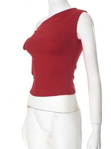 Camiseta con hombros al descubierto y nudo en el lateral - Rojo - Ver 6