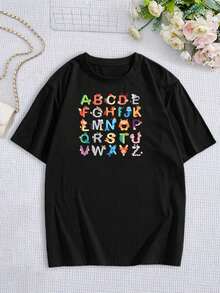 Camisetas con alfabeto animal para mujer - Camisetas lindas con letras del zoológico de la A a la Z - Camisetas suaves de algodón de manga corta - Ropa para la vuelta al cole - Regalos para profesores - Negro - Ver 3