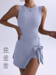 二合一防走光休闲优雅高尔夫网球裙，简约无袖日常基本款新款时尚收腰高端修身性感紧身学院风露背紧身运动健身系腰瑜伽裙，夏季女士连衣裙