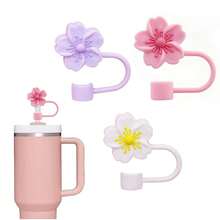 1/2/3/4/5/6/7/8 件卡通花朵吸管杯盖，硅胶吸管盖适合 30 和 40 盎司带手柄玻璃杯，10 毫米可爱吸管尖盖适用于杯子配件