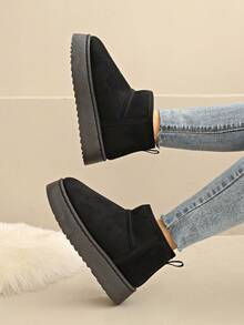 1 para jednolitych kolorów unisex outdoor casual śliczne ciepłe zimowe buty, odpowiednie do dojazdów do pracy, biura, domu, na zewnątrz, grube podeszwy zimowe buty śnieżne dla kobiet i mężczyzn