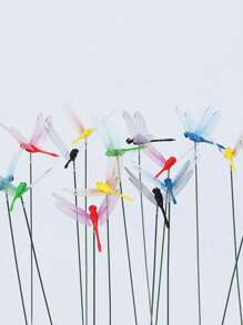 10pcs-3d Simulation Flower Dragonfly Stake Garden Decoration, Artificial Dragonflies With Stems,Micro Landscape Arrangement For Outdoor Dining Table-Color Random, For Garden/Shop/Home Wall Decoration Random Color,Wooden Post Dragonfly Garden Decorations, Waterproof Lifelike Dragonfly Suitable For Indoor/Outdoor