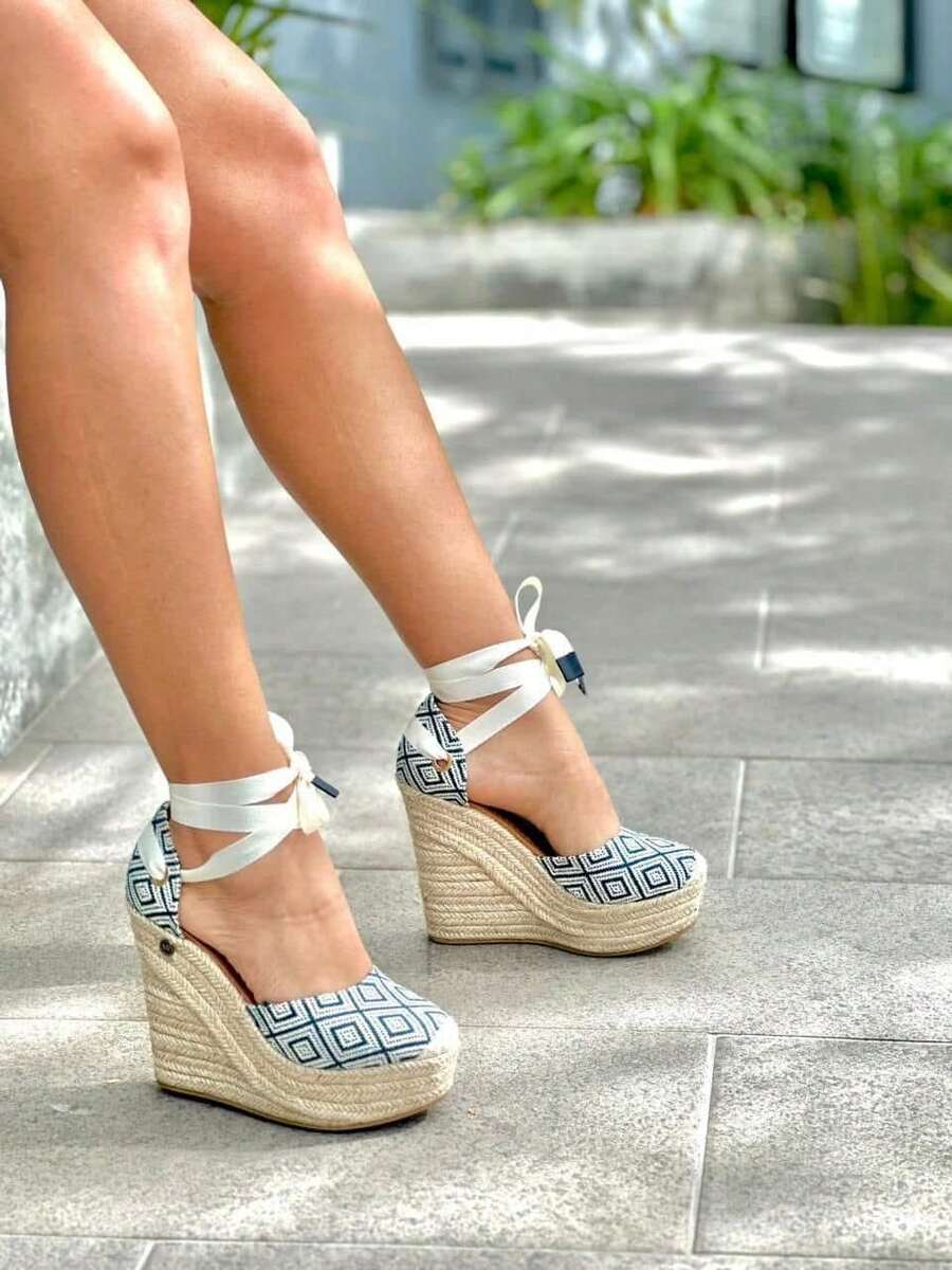 Women Platforms & Wedge Sandals - Blue and White - View 1