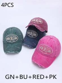 1pc Unisex Vintage Multicolor Letter "NEW ORLEANS" Embroidered Distressed Washed Soft Brim Baseball Cap, Suitable For Streetwear, Sports, Outdoor, Daily Wear
