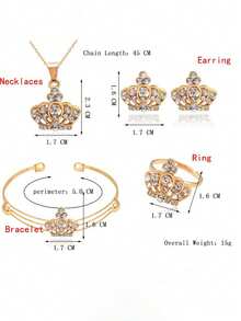 5 件金色水晶皇冠首饰套装，时尚百搭，适合女孩休闲佩戴 - 金色 - 查看 3