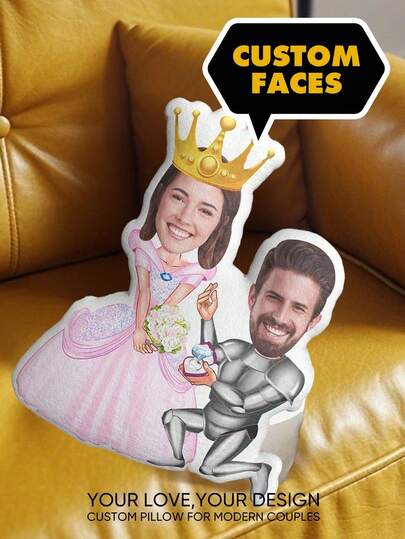 Customized Couple Throw Pillow - Double-Sided Customization, Mixed Color Options, Soft Fabric, Customizable Textiles, Ideal Gift For Father's Day, Mother's Day, Halloween, Christmas, Christmas Eve, Valentine's Day, Multi-Functional, Reusable, Decorative, Exquisite And Fashionable, Cute And Colorful, Fun And Personalized, Unique, Ideal Gift For Her