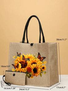 Set de 2 bolsas de tela con estampado de mariposas en rosa, hechas de yute duradero con un diseño elegante, que incluye una práctica monedero. Perfecto para compras, viajes y aventuras en la playa. Bolso multifuncional para mujer, adecuado para uso diario, viajes, compras, trabajo y como regalo