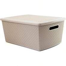 Juego de 3 cestas de almacenamiento de plástico de 22L, contenedores de plástico para la organización del hogar, cajas de plástico, cajas de almacenamiento, almacenamiento multifuncional para varios espacios - Beis - Ver 7