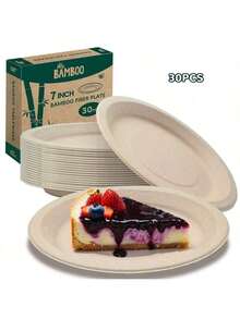 100% Bamboo Fiber 3-Compartment Disposable Plates, Available In 9"/7"/9", Sturdy And Durable, Microwave , Natural Unbleached Brown Color, PFAS-Free, Water And Oil Resistant Bamboo Fiber Disposable Plates - Beige - View 18