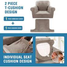 Sofa Cover 3 Piece T Cushion Loveseat Slipcovers Thick Velvet Couch Cover Stretch T Cushion Sofa Covers For 2 Cushion Couch With 2 Individual T Cushion Covers Washable, Stone Blue - 灰褐色 - 查看 4