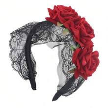 3 件套哥特式洛丽塔头带、蕾丝腕花、深玫瑰花头饰、新奇头带，适合派对、节日、角色扮演、时尚礼物、化妆、舞蹈服装配饰万圣节 - 彩色 - 查看 4