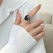 3PCS Vintage Rose Black Open Adjustable Ring Fashionable Daily Match Mother's Day Gift Women's Ring - màu đen - Xem 4