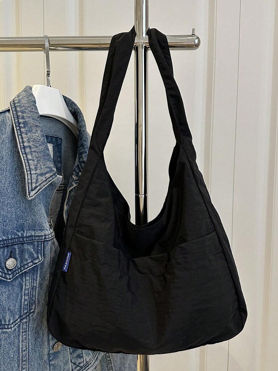 Bolso de hombro de gran capacidad y unicolor de moda para uso diario para mujer - Negro - Ver 1