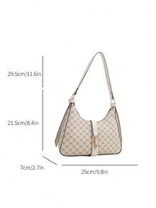 复古柔软 PU 皮革拉链单肩包，金属扣装饰时尚腋下钱包，女士休闲手提包，通勤手提包 - 彩色 - 查看 5