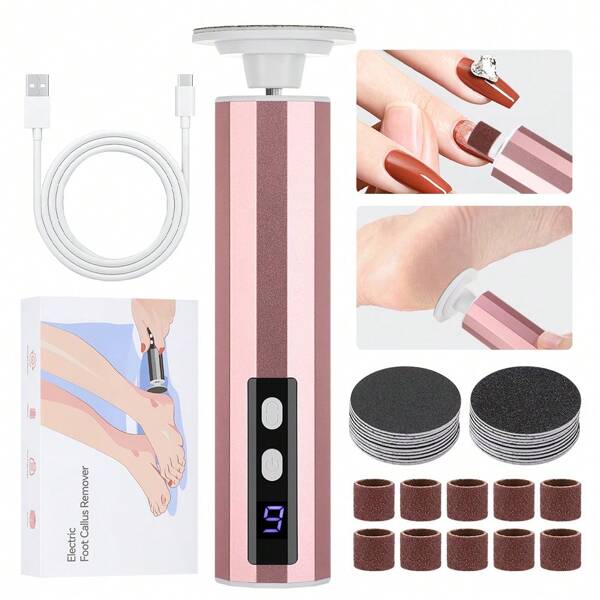 2-In-1 Electric Foot File & Callus Remover Set, Nail Polisher And Dead Skin Removal, Corn And Callus Shaver, 9 Speed Adjustable, Display Screen, Rechargeable (1800mAh)