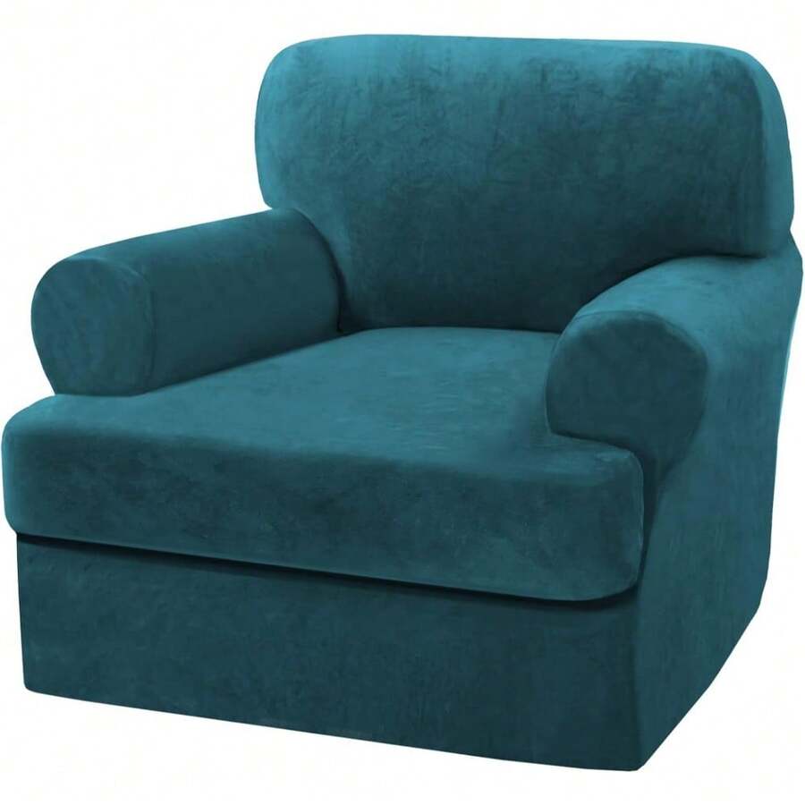Sofa Cover 3 Piece T Cushion Loveseat Slipcovers Thick Velvet Couch Cover Stretch T Cushion Sofa Covers For 2 Cushion Couch With 2 Individual T Cushion Covers Washable, Stone Blue - Deep Teal - 查看 1