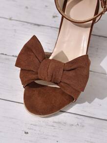 Sandalias de mujer, diseño de lazo, tacones altos rojos, plataforma cómoda, punta redonda, correa ancha, calzado de verano, sandalias casuales, uso diario, resort de playa, viaje, moda, comodidad, versátil, estilo coreano, estilo europeo y americano, sandalias de verano esenciales