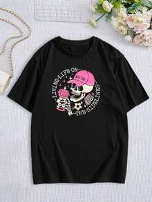 Camiseta divertida de esqueleto para madres futboleras | Bonita camiseta gráfica de moda | Regalo para el día del partido para madres | Camiseta 'Vivir la vida desde la banda' - Negro - Ver 3