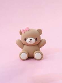 1pc Cute Pink & Blue Bowknot Heart Cartoon Bear Soft Rubber Decor, Suitable For Birthday Cake Party Decoration For Boys And Girls