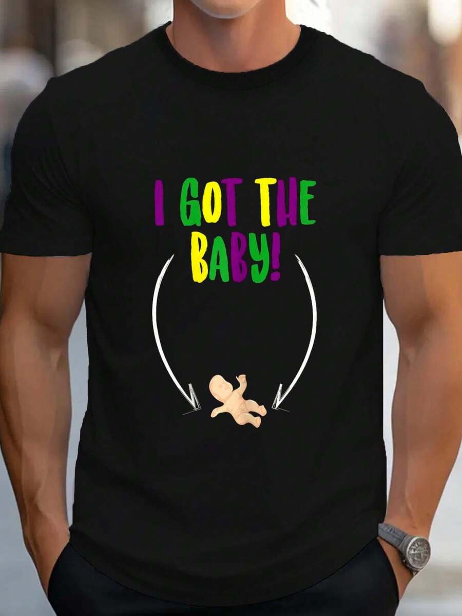 100% Cotton Mardi Gras King Cake Baby Krewe For Pregnancy Announcements T-Shirt Women's Men's Graphic Tee Causal Tops Fashion Tshirt Short Sleeve T-Shirt - 黑色 - 查看 1