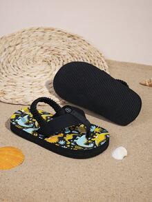 Baby Flip Flops With Elastic Band, Easy To Wear & Take Off, Cartoon Dinosaur Print, Soft & Comfortable, Thick Non-Slip Sole, Suitable For Indoor & Outdoor, Vacation Must-Have - Multicolor - View 2