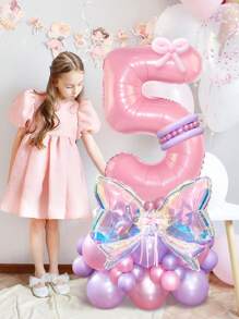 Set de 25/26 globos con forma de lazo transparente arcoíris, incluye lazos de mariposa de foil láser transparente de colores, globos de números 1-18 en rosa pastel, globos de látex en rosa perla y morado, para decoración de mariposas, cumpleaños, San Valentín, fiesta de cumpleaños familiar, boda, sesión de fotos, fiesta de cumpleaños de princesa, despedida de soltera, aniversario, té, fiesta temática de ratón rosa y negro, decoración de cumpleaños rosa