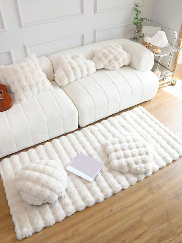 1pc Solid Fuzzy Anti-Slip Rug ,Room Decor