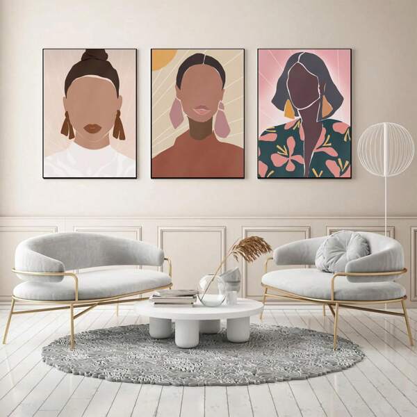 Set Of 1/3 Pcs Pop Vintage Wall Arts Posters, Woman Wall Prints Pastel Colors Boheme Decor, Abstract Portrait Prints Of Women, Modern Living Room Bedroom Home Decoration Unframed-Style ﻿