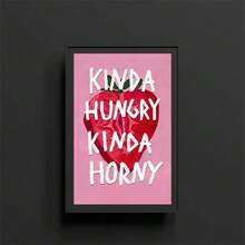 1 件橙红色水果水彩画插图帆布印刷 | 桃子樱桃草莓幽默排版海报 | 趣味墙面艺术时尚家居装饰 | 现代客厅卧室会所宿舍无框装饰