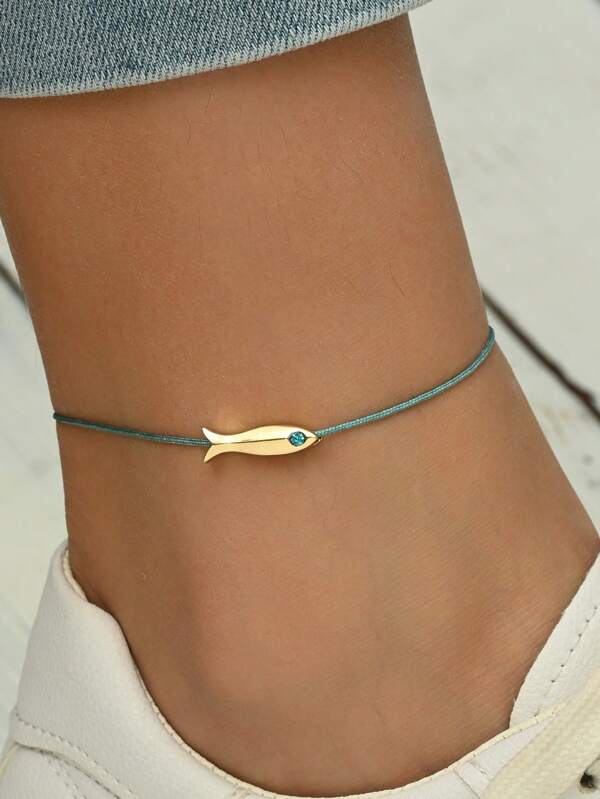 Tobillera ajustable con dije de pez delicada para mujer, accesorio de fiesta de playa de vacaciones, de estilo minimalista, joyería de moda