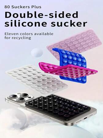 1 st multifunktionell fyrkantig silikon mobiltelefonhållare, 40-håls dubbelsidig stark sugkopp, vattentät silikon sugkopp för att fixera telefonen för att förhindra att den faller, lämplig för olika scenarier, utomhus selfie-tillbehör