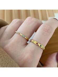 2pcs/Set Rainbow Cubic Zirconia Stone & Gold Star Waterproof Ring, Jewelry Gift Set - Yellow Gold - View 3