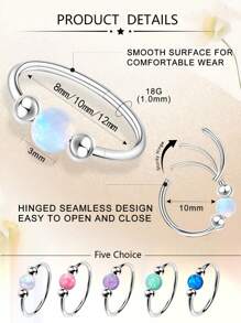 1 Piece Of High-Quality Stainless Steel Nose Ring, Suitable For Multiple Parts Such As Cartilage, Lip, Helix, Earlobe, And Mouth. We Decorate These Nose Rings With Opal And Steel Beads, Making Them Suitable For Both Daily Wear And Special Occasions.