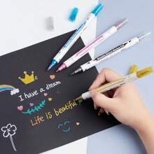 10/5 piezas Bolígrafos Marcadores Metálicos de Doble Punta, con Punta de Pincel y Fina, para Álbumes DIY, Tarjetas Negras, Scrapbooking, Suministros de Manualidades, En Cerámica, Piedra, Vidrio, Colores Aleatorios