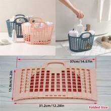 1pc Foldable Dirty Clothes Storage Basket - Modern Simple Large Capacity Laundry Basket, Home Bathroom Seam Storage Basket, Portable Folding Design Suitable For Dirty Clothes/Toys/Cosmetics Storage, White/Pink/Blue, Back To School
