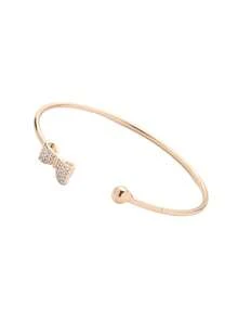1pc Fashionable Fully Rhinestoned Bow-Knot & Heart Shaped Adjustable Bangle Bracelet