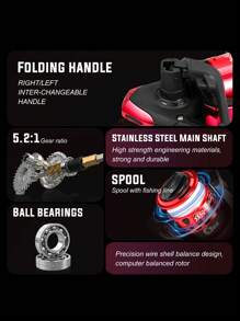 SOUGAYILANG 3BB Foldable Fishing Reel - 5.2:1 Gear Ratio, Interchangeable Handle, Stainless Steel Shaft & Precision Ball Bearings
