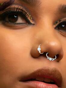 1 Piece Of High-Quality Stainless Steel Nose Ring, Suitable For Multiple Parts Such As Cartilage, Lip, Helix, Earlobe, And Mouth. We Decorate These Nose Rings With Opal And Steel Beads, Making Them Suitable For Both Daily Wear And Special Occasions.