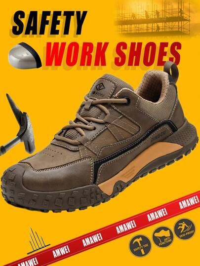 1 Pair Brown Summer Steel Toe Shoes Safety Shoes For Men,Lightweight And Comfortable Non-Slip Breathable Wear-Resistant Fashion Safety Sneakers,Anti-Puncture Anti-Smash Cushion Sole Sports Work Shoes,Construction Site,Gardening,Warehouse,Daily Repairs Work Trainer Safety Trainer Work Sneakers