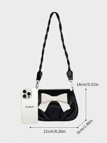 1 Peça Bolsa de Ombro Feminina de Couro PU Cor Única com Decoração de Laço, Bolsa Mensageira Transversal Fofa e da Moda, Adequada para Presente, Transporte, Escola, Mini Bolsa de Telefone