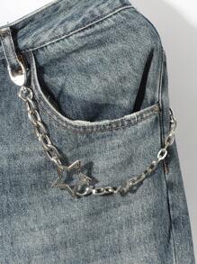 1pc Men's Hip Hop Style Star Decoration Chain, Silver/Gold Color Chain Pants Accessory For Daily Wear Summer, School