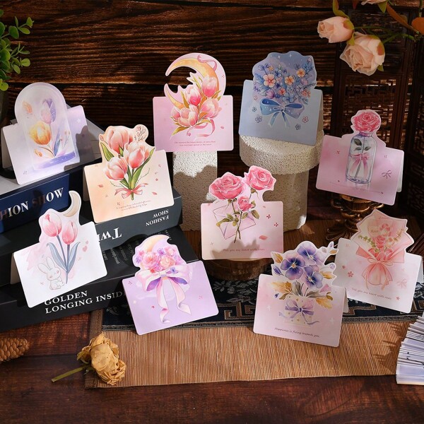 10pcs Floral Oil Painting Greeting Cards, No Envelopes, Includes Various Artistic Floral Oil Painting Designs, 3D Folding Postcards, Desktop Decor, Suitable For Thanksgiving, Christmas, Halloween, Parties, Holidays, Thank You Notes And More,School Supplies,Back To School