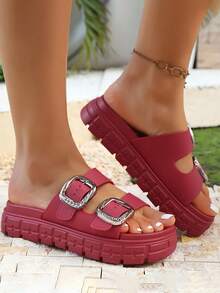 FZY 2025 Autumn New Women's Sandals, Casual And Fashionable Adjustable Strap Women's Flat Sandals, High-End Women's Outdoor Work Casual And Lightweight Sports Sandals, EVA One-Piece Thick-Soled Non-Slip Women's Slippers, A Must-Have For Girls At Home, A Must-Have Fashionable Slippers For Female College Students During The Back-To-School Season,Half-Heeled Beach Sandals, With Various Styles And Fashionable Designs, Suitable For Pairing With Home Colors Shoes, And The Must-Have Red Shoes For Halloween,EdgyElongate Shoe - 紅色 - 查看 6