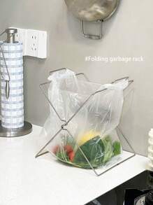 1pc/2pcs Stainless Steel Foldable Trash Bag Holder & Cleaning Cloth Rack, Kitchen Waste Bin Organizer